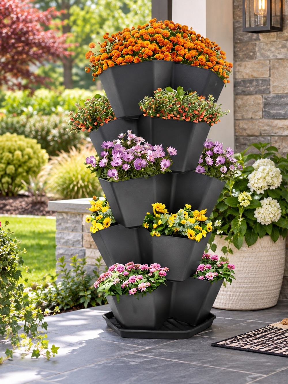 Multy Home 5 Tier Stackable Vertical Garden Planter Black 27 Qt